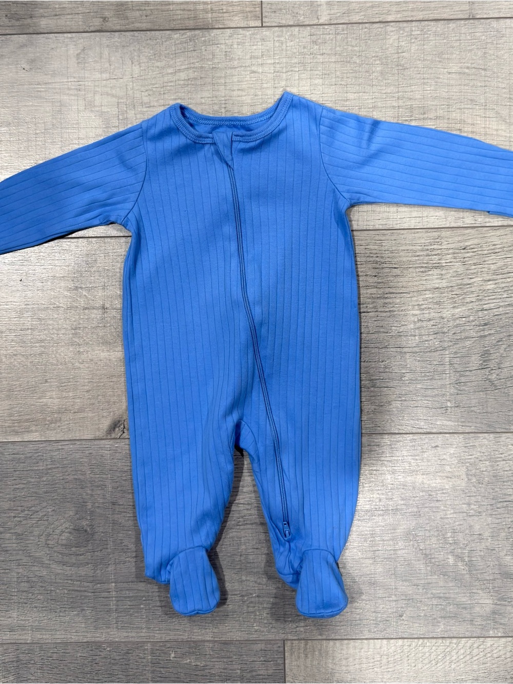 Wonder Nation Baby Blue Ribbed Footed Sleeper Pajamas 0–3M Zip-Up